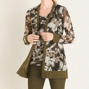 Chico's Green Camo Floral Cardigan Size MP